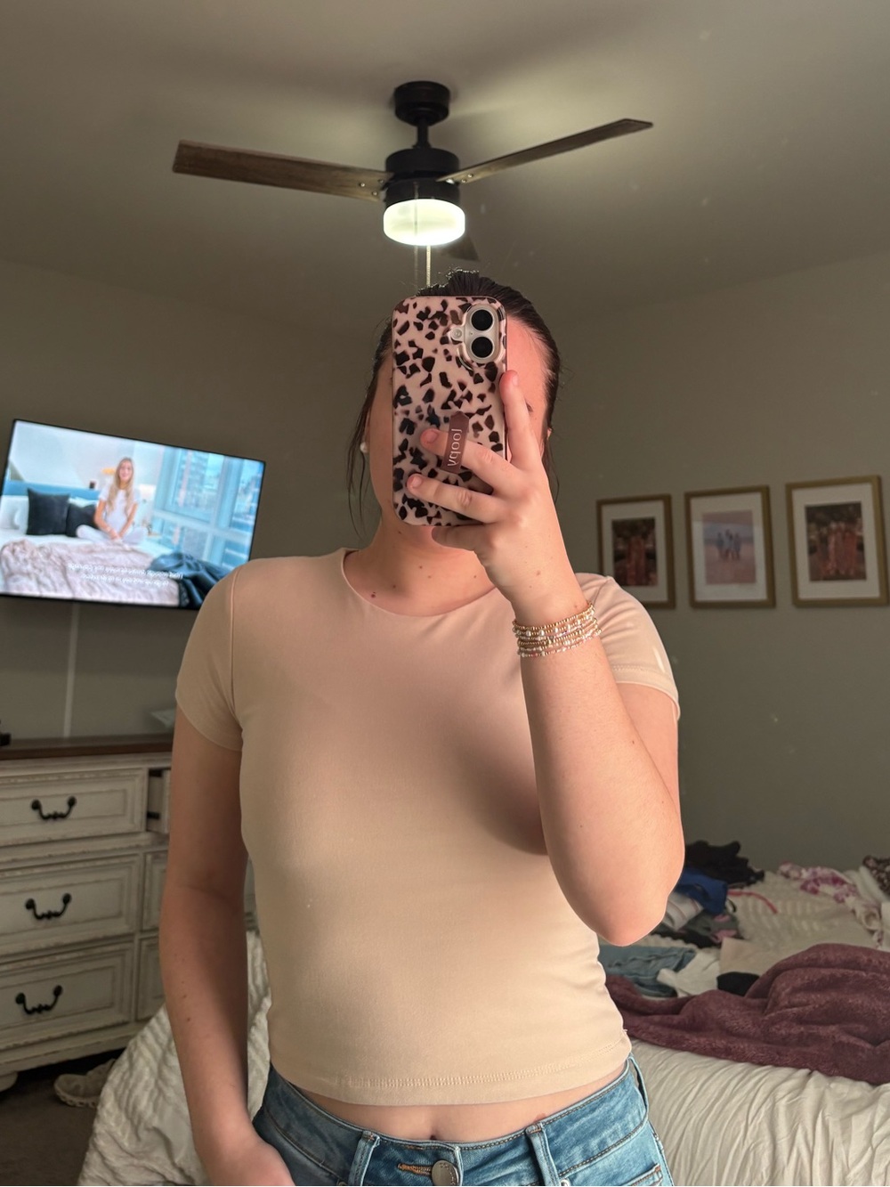 Tan basic double lined tee
